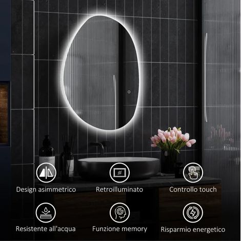 LED-Badezimmerspiegel 80 x 5 x 60 cm aus silbernem Sicherheitsglas, beschlagfrei – MEUBLIV (1/5)