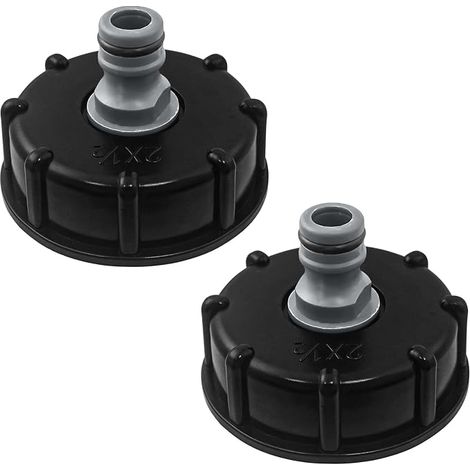 2 Pièces IBC Bouchon de Réservoir S60x6 IBC Raccord/Bouchon Mamelon 1/2" Diamètre de Sortie Diamètre D'entrée 60 mm pour Vanne de Tonne IBC Noir (1/5)