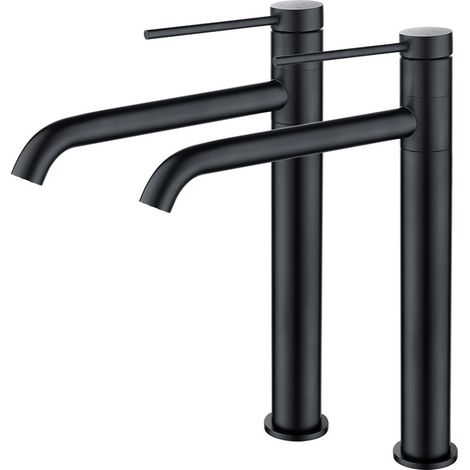 2x Mitigeur de Lavabo Noir Haut Bec en Inox SUS304 Robinet Salle de Bain Pivotant 360° Robinetterie Design Moderne pour Vasque (1/5)
