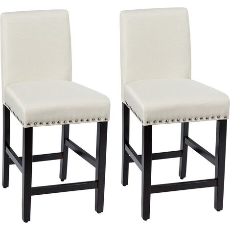 Set of 2 Bar Stools Counter Height Chair Upholstered W/ Low Backrest Wide Seat (1/5)