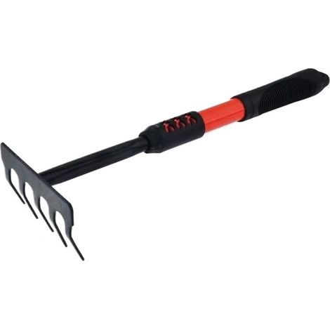 Râteau de Jardinage Manche Ergonomique – 5 Dents en Acier, Rouge/Noir