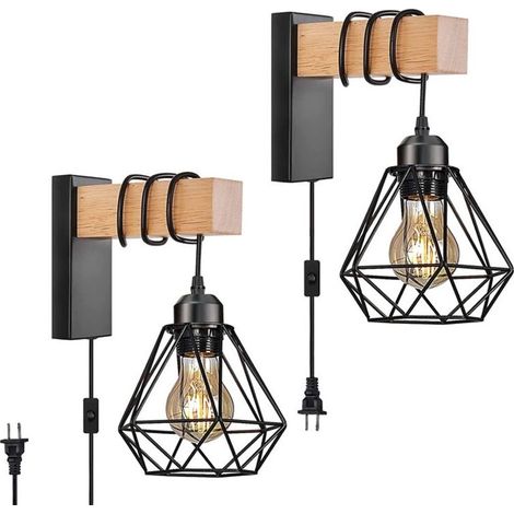 American retro wall lamp plug in cage wall lamp bedroom bedside lamp with switch rotating light (1/5)