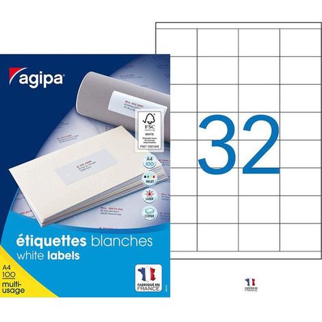 3200 Étiquettes Blanches - A4 - 51X33,8Mm - Agipa 100634
