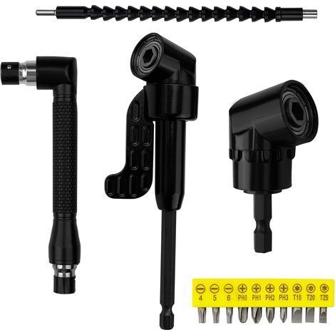 14 Pièces Renvoi D'Angle Visseuse Kit, Renvoi D'Angle Perceuse, 105° Tournevis Flexible, 1/4" Embout, Extension de Foret Flexible pour Perceuse ou Tournevis Adaptat (1/5)