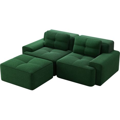 CHICFURN Divano angolare modulare 204x177x69 cm in velluto a coste verde con ottomana (1/5)