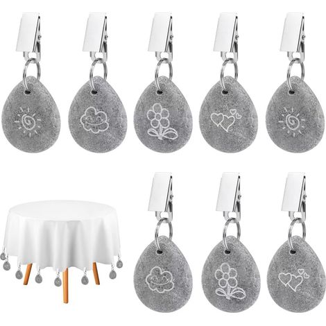 BEBUSINGOTO Lot de 8 Poids de Nappe en Pierre, Marbre Naturel de Poids Nappe de Table Exterieur, Nappe avec Pinces Pince à Nappe pour Pique-Nique, fête en Famille, Mariages (1/5)