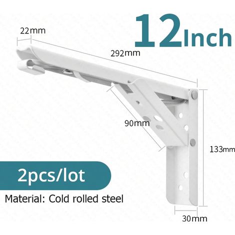 (Blanc 30 cm) Lot de 2 supports d'étagère pliables, acier inoxydable, gain de place (1/3)