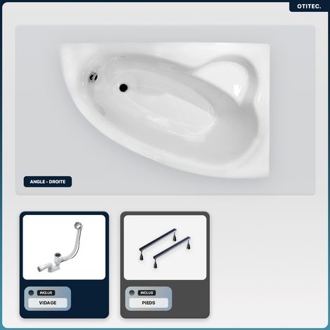 Baignoire asymétrique - 150 x 100 cm - Droite - sans Habillage - avec Pieds - Vidage Chrome - NATALIA (1/5)
