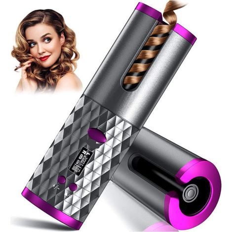Fer à friser rotatif, fer à boucler, fer à friser automatique sans fil avec batterie rechargeable intégrée, fer à friser professionnel en céramique, rechargeable par USB et portable (1/5)