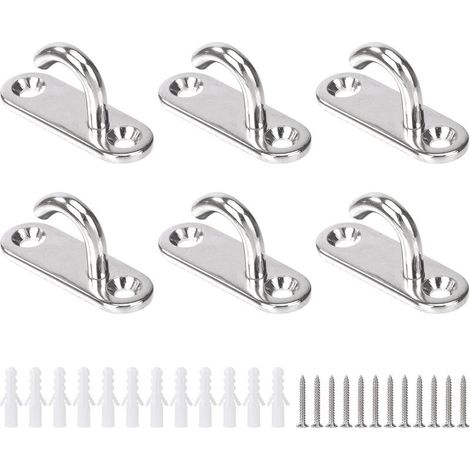 Crochets de Plafond M5 Crochets Ouverts Ovales Inox Murale Suspension Ancre de Plaque Œil pour Suspendre Plante Ventilateur Hamac Moustiquaire Lanterne (6pcs) (1/5)