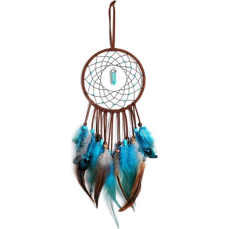 Attrape-rêves artisanal avec plumes, décoration murale vintage pour chambre, suspension bohème faite main, cadeau idéal pour maison (1/5)