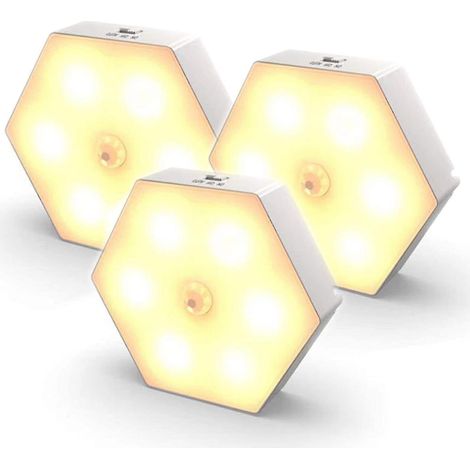 Veilleuse avec détecteur de mouvement, 3 lampes à détection de mouvement avec piles, allumage/extinction automatique, LED (1/4)