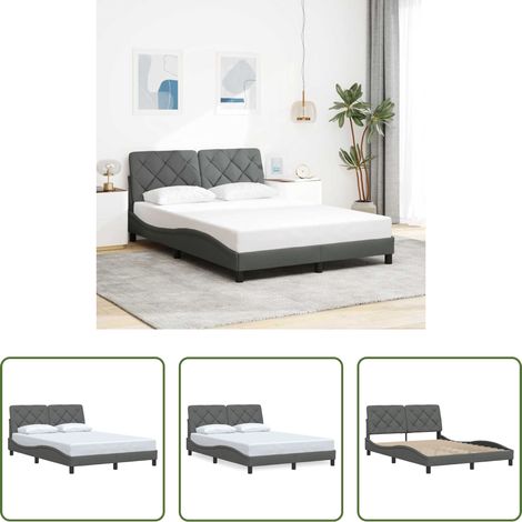 vidaXL Kopfteil - Bettgestell ohne Matratze Dunkelgrau 140x190 cm Stoff (1/5)