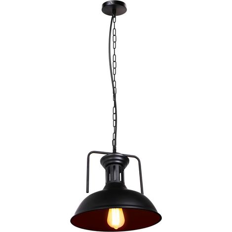 Ø330MM Lampe À Suspension En Métal Noir Lampe À Suspension Nostalgique Vintage Plafonnier D'Intérieur Rétro (1/5)