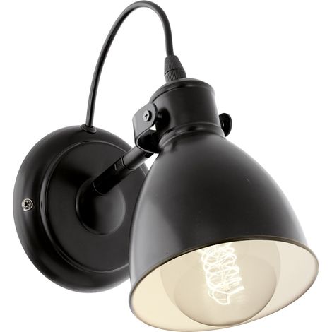 EGLO Lampada da parete Priddy, lampada da parete in design industrial vintage a uno punto luce, spot da parete retrò in acciaio, nero, bianco, E27 (1/5)