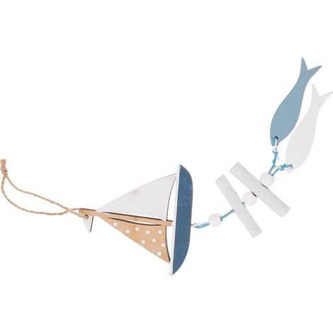 Décoration Murale Ornement Suspendu Polyvalent en Bois Nautique Petit Poisson et Voilier Style Côtier Élégant pour Jardin et Intérieur (1/5)