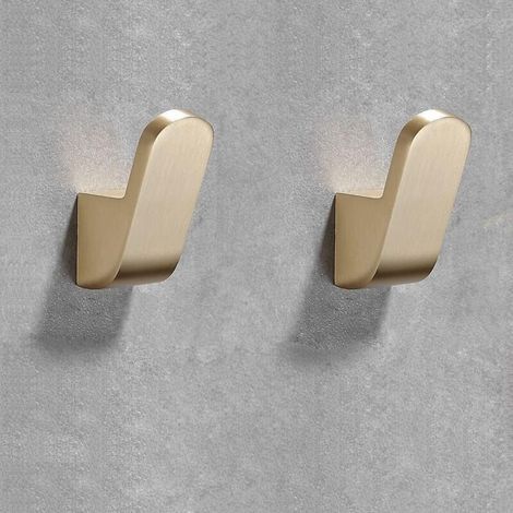 Semplice gancio per asciugamani, appendiabiti, appendiabiti da cucina, appendiabiti per indumenti, appendiabiti per cappelli, da parete con viti, colore oro, set da 2 pezzi (1/5)