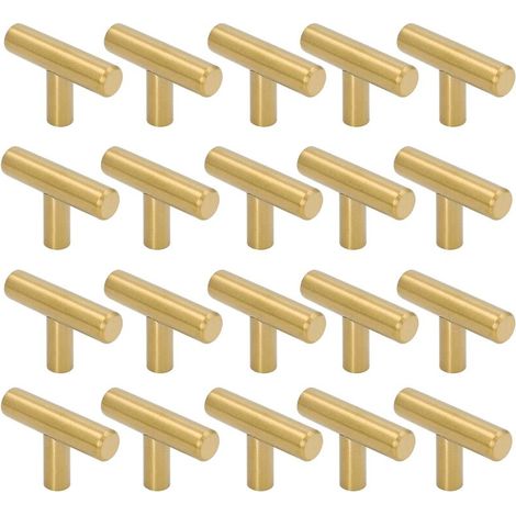 Poignées de meuble de 50 mm de long, à un trou, pour portes, tiroirs et meubles de chambre, finition brossée, lot de 20, or (1/5)