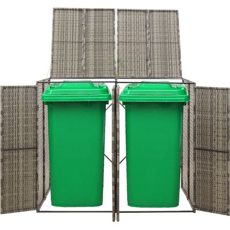 Cache 2 Poubelles Résine Tressée Brun 117 cm de hauteur. Idéal poubelle sur roulette (1/5)