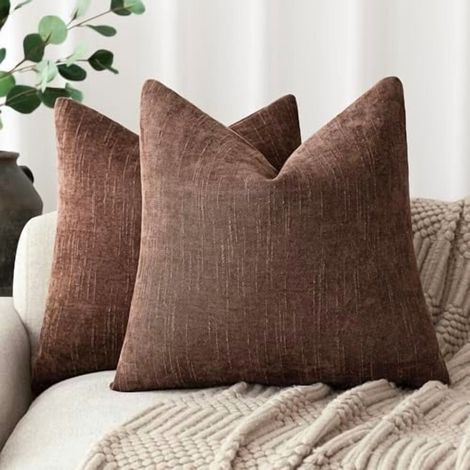 Fundas de almohada de chenilla suave de 22x22 pulgadas (paquete de 2), color liso, estilo rústico neutro, fundas decorativas para cojines, aptas para rellenos de almohada de 22x22 pulgadas.