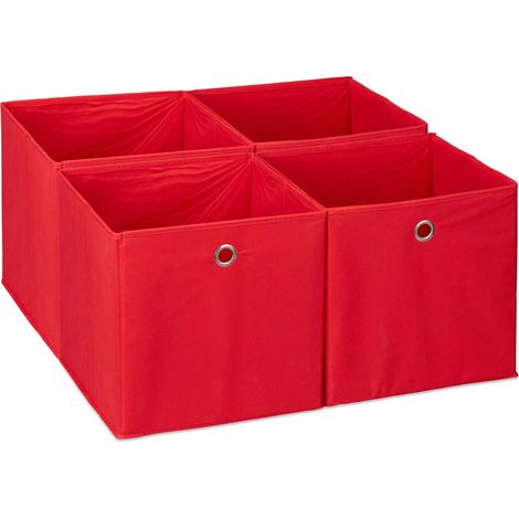 Bac de rangement, lot 4, corbeille pliable, trou pratique, H x L x P : 30 x 30 x 30 cm, pour étagère, rouge (1/5)