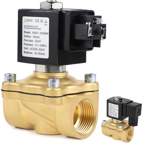 Électrovanne 230 V CA en laiton G3/4" - Électrovanne électromagnétique en laiton - Électrovanne électrique magnétique DN20 0-10 bar - Vanne d'admission d'eau - Vanne de distribution d'eau NC (1/5)