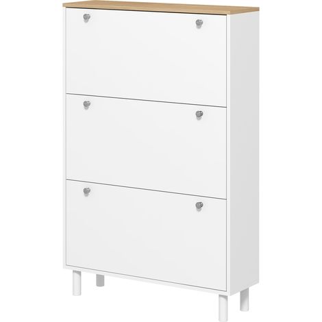 Armoire à Chaussures Blanche Étroite, 24 Paires, 3 Tiroirs Rabattables et Étagères Réglables, Meuble d'Entrée et Couloir, Grande Capacité (1/5)
