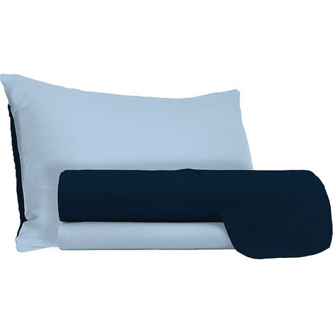 Set Lenzuola Singolo Sopra Sotto e Federe Doubleface Blu Scuro/Azzurro (1/5)