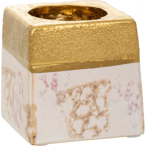 Portavelas de cerámica dorado 7x7x7 cm (1/5)