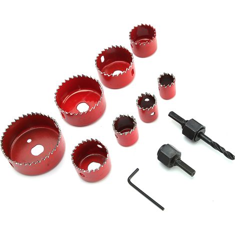 Ensemble de 11 scies cloches, outils de perçage en acier rapide pour panneaux de bois et PVC, rouge (1/4)