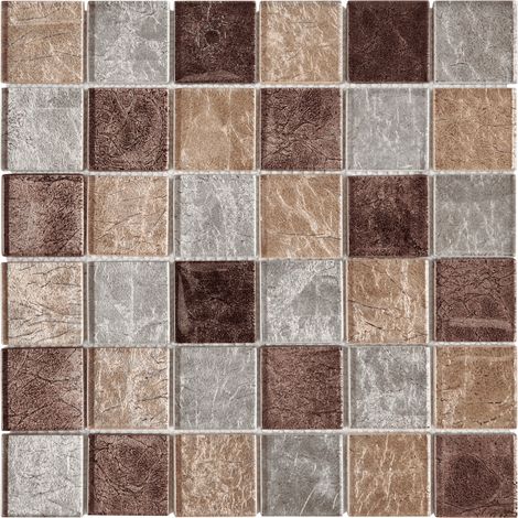 MAT INTER - Lot de 9 Mosaïques - 300x300 - Tesselle 50x50x8 - Verre gl marron