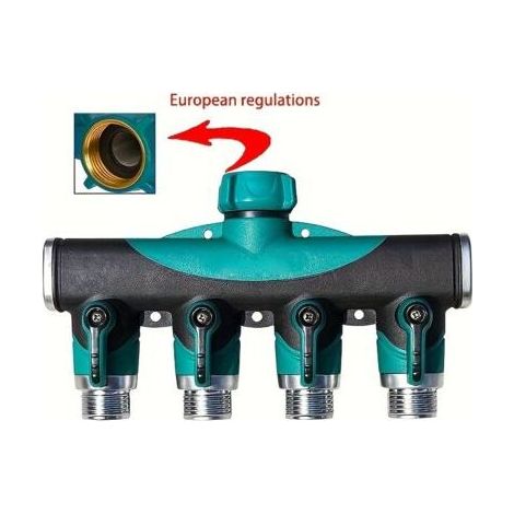 4-Wege-Gartenarmatur aus Zinklegierung – Kugelhahn mit Absperrventilen, 3/4"-Gewindeanschluss (1/5)