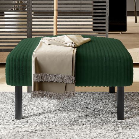 Pouf rond haut de gamme en velours côtelé — Finition velours ultra-douce pour un confort exceptionnel — Usage multifonction : sert de repose-pieds, d'assise ou de table d'appoint — Assemblage rapide, (1/4)