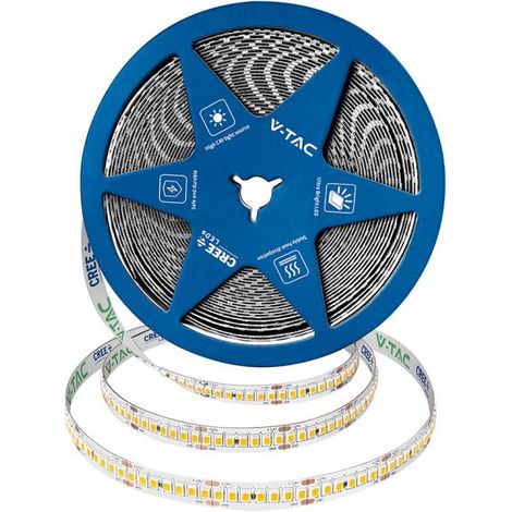 Bande LED V-TAC PRO, puce CREE, 238 LED/m, 18 W/m, 5 m, 24 V, 135 lm/W, 6 500 K, 10 mm, IP20 – Réf. 2126016 (1/5)
