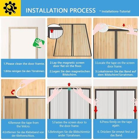 Moustiquaire de porte magnétique 120x210 cm, joint ultra inférieur anti-insectes, rideau moustiquaire pour portes et couloirs, lot complet de pièces (1/5)