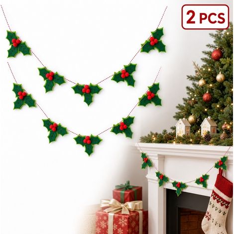 1 Pièce, Guirlandes de Baies de Houx de Noël : Décor de Guirlande de Baies Rouges et Feuilles Vertes sur Ficelle pour Sapin, pour Fêtes (1/5)