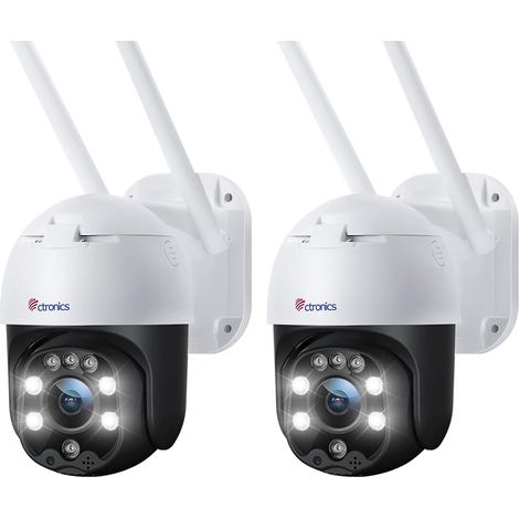 Lot de 2 Caméra Surveillance Ctronics WiFi Détection Mouvements Humaine Suivi Auto PTZ Audio Bidirectionnel Vision Nocturne Couleur (1/5)