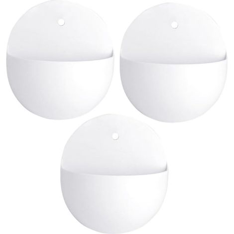 Ensemble de 3 jardinières murales semi circulaires en plastique blanc (1/5)