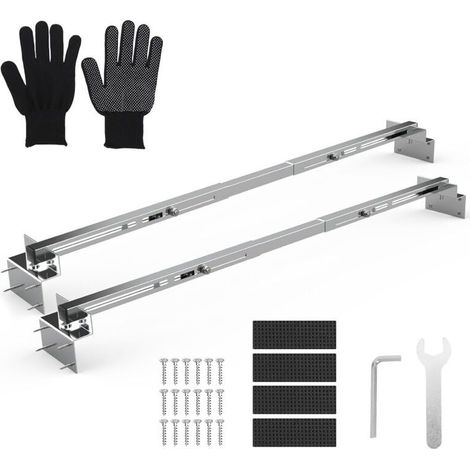 Supports d'évier encastrables, support d'évier réglable en acier inoxydable, installation horizontale, gain de place, kit de réparation robuste pour cuisine, salle de bain (71-100 cm) (1/4)