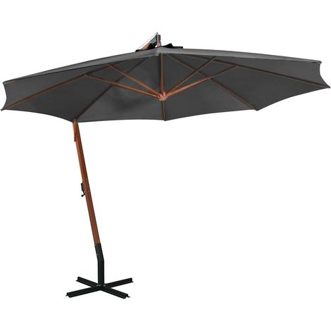 Parasol suspendu - Parasol déporté Parasol de Jardin avec mât Anthracite 3,5x2,9 m Bois de sapin BV101220 - BonneVie (1/5)