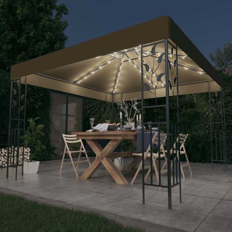 vidaXL Tonnelle avec guirlande lumineuse à LED 3x3 m Taupe (1/5)