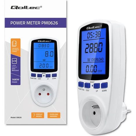 Wattmètre Qoltec PM0626  3680 W  16 A  Écran LCD (1/5)