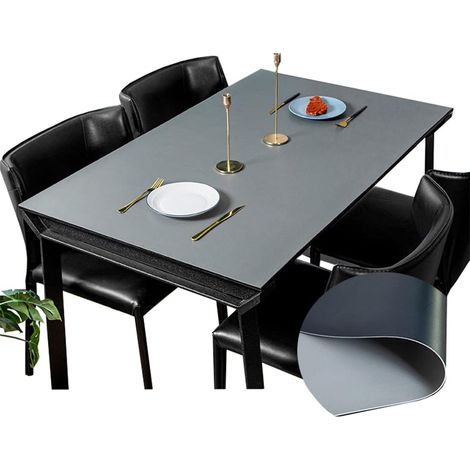 Tapis de Protection Table en Simili Cuir, Nappe Anti Tache en Cuir,Convient pour Les Tables à Manger, Les Tables Basses et Les Bureaux Noir + Gris Foncé Taille 70 120cm (1/5)