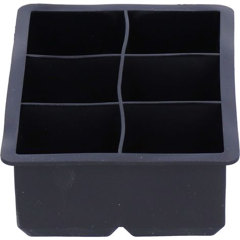 Ortviai Bac à glaçons en silicone souple et antiadhésif – 6 compartiments carrés pour whisky et cocktails, noir, 16,5 x 11,5 cm (1/4)