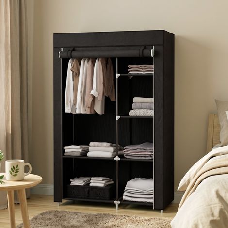 Armoire en Tissu Pliable Ropero Portable avec 6 Étagères et 1 Barre de Suspension pour Chambre 103x43x162,5 cm Noir (1/5)