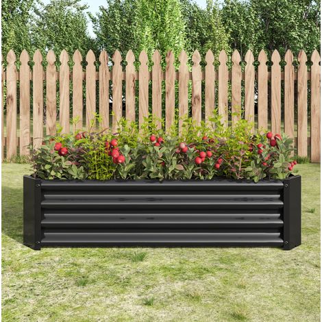 Bancal elevado 120x61x30 cm negro de metal galvanizado sin base para huerto y jardín (1/5)