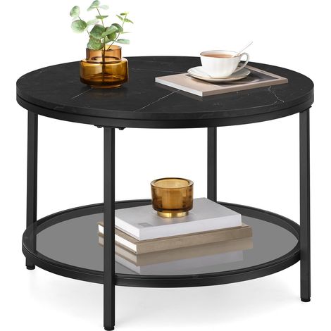 Table Basse, Table de Salon, Façon Marbre, Support en Verre Trempé, Facile à Assembler, Style Moderne, Noir Marbré et Noir d'encre LCT072B58 (1/5)