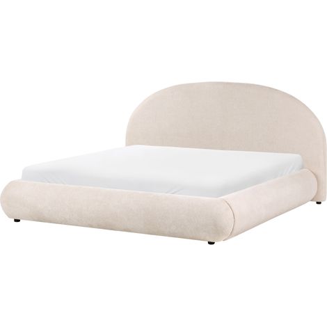 Cama baja con almacenaje tapizada somier elevable con capitoné 180 x 200 cm beige claro Grasse