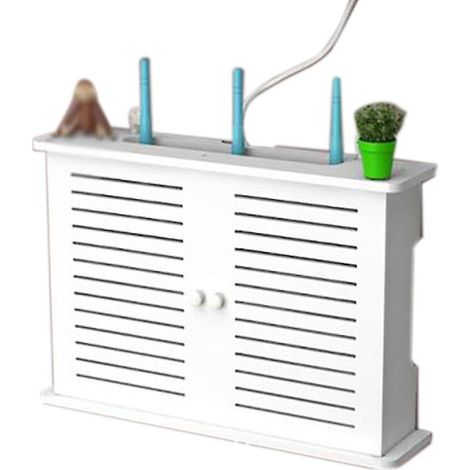 Boîtes de rangement pour routeur Wi-Fi sans fil, boîte en bois, câble d'alimentation, support mural, connecteur (1/5)
