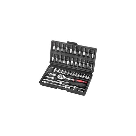 Juego universal de 46 piezas de llaves de vaso y accesorios, accionamiento de 1/4", trinquete, llave dinamométrica, llave inglesa, destornillador, kit de herramientas combinadas para llaves de vaso.